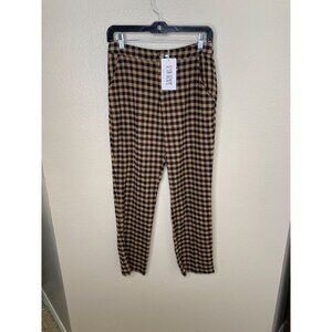 12th Tribe Womens Gingham Checked Pants M Brown Black Lightweight Cotton NEW